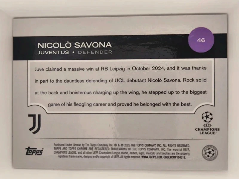Nicolò Savona  Topps Chrome UCL Pink RC /75 – photo 3